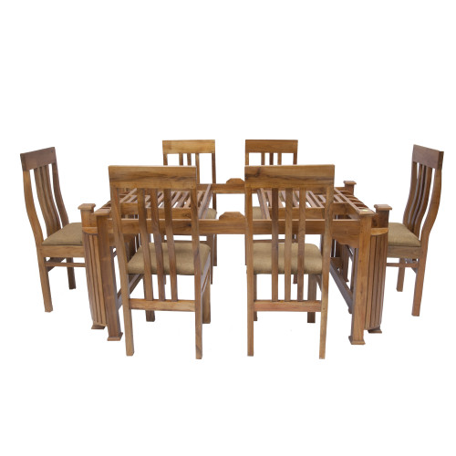Premium Design Glass Top Teak wood Dining Table (5Ftx3Ft) with 6 Chairs